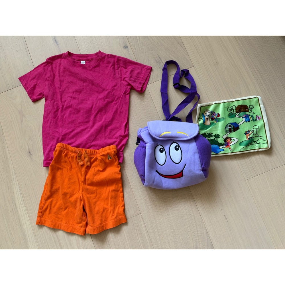 Dora the Explorer outfit Costume Set Pink Tee Orange Shorts Purple Backpack Map